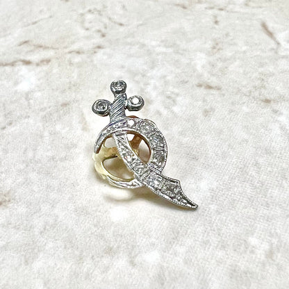 Vintage 14 Karat Yellow Gold & Platinum Diamond Scinitar Crescent Moon Masonic Shriners Pin - WeilJewelry