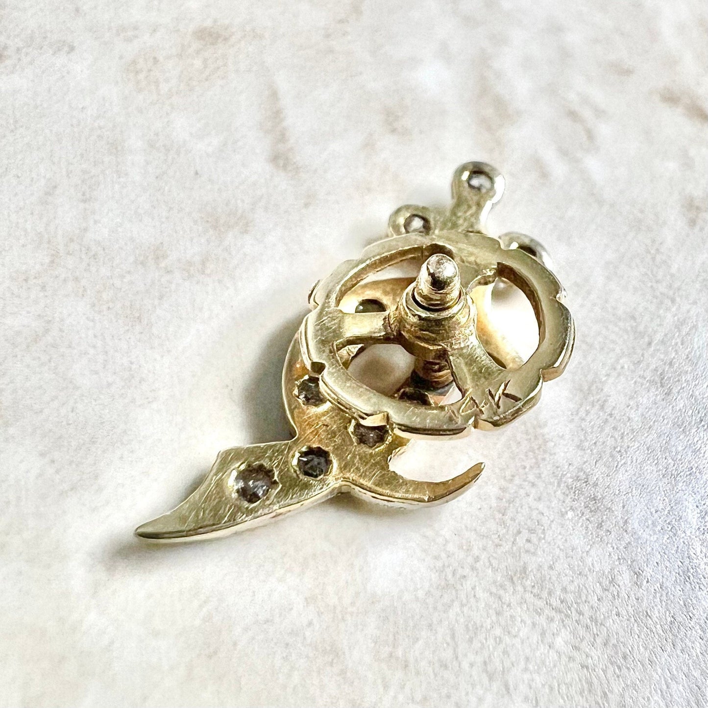 Vintage 14 Karat Yellow Gold & Platinum Diamond Scinitar Crescent Moon Masonic Shriners Pin - WeilJewelry