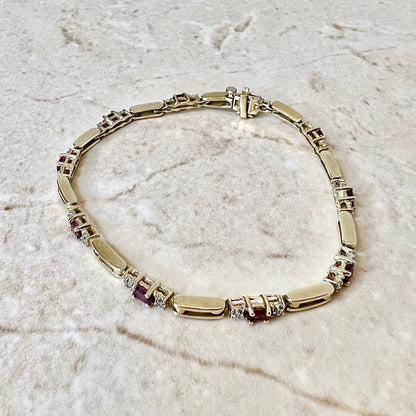 Vintage 14 Karat Yellow Gold Ruby & Diamond Bracelet - WeilJewelry