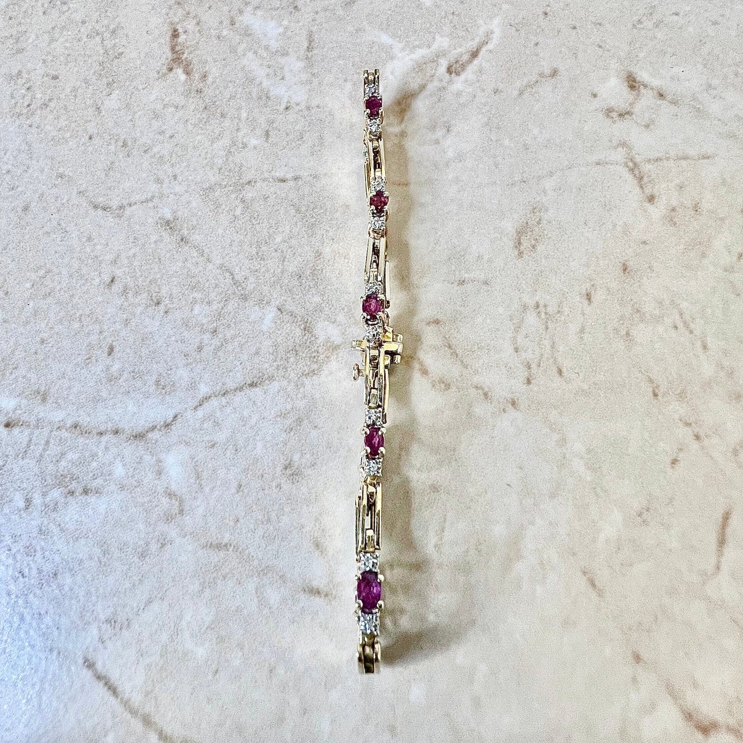 Vintage 14 Karat Yellow Gold Ruby & Diamond Bracelet - WeilJewelry