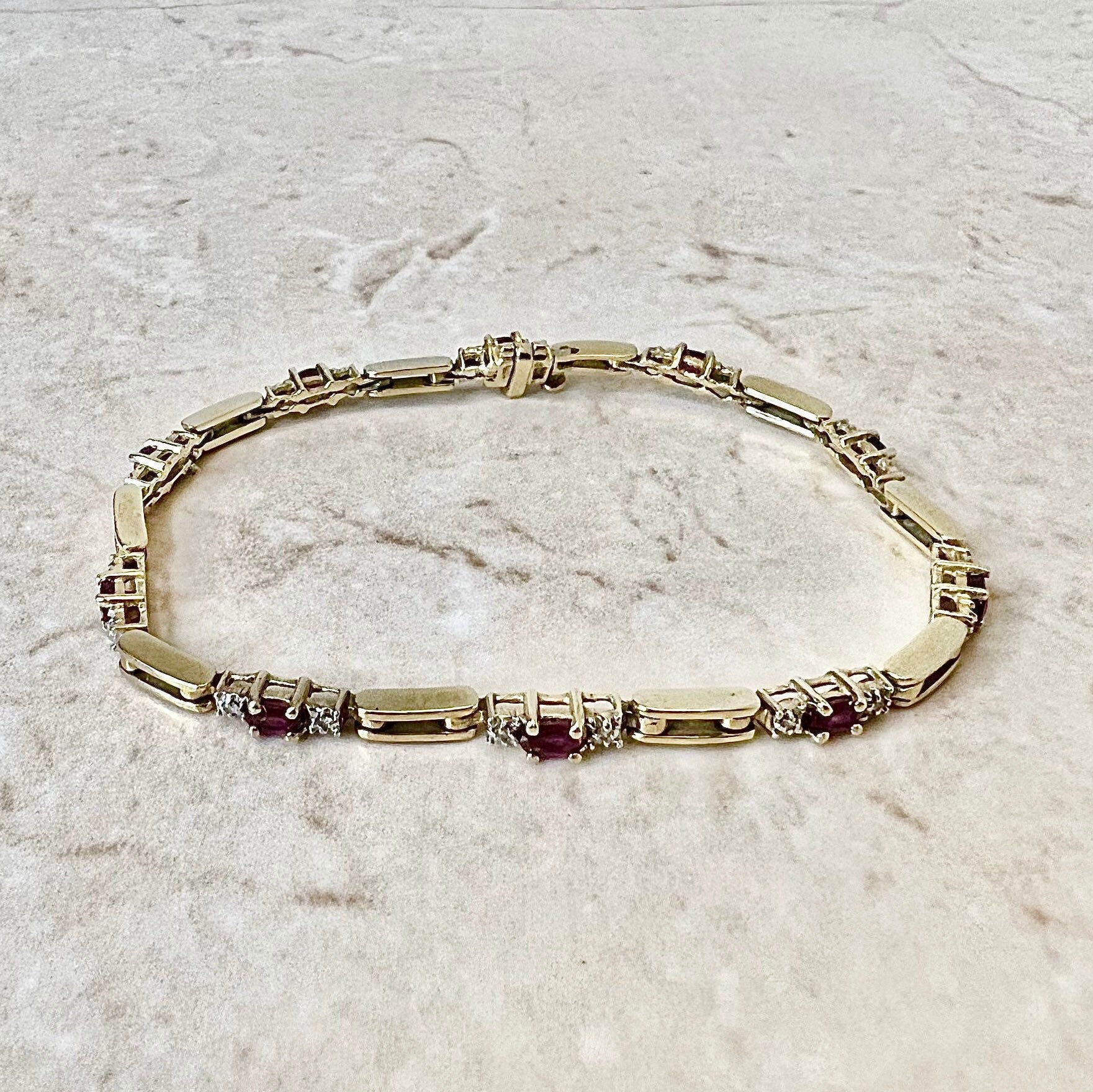 Vintage 14 Karat Yellow Gold Ruby & Diamond Bracelet - WeilJewelry