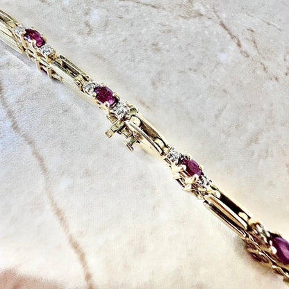 Vintage 14 Karat Yellow Gold Ruby & Diamond Bracelet - WeilJewelry