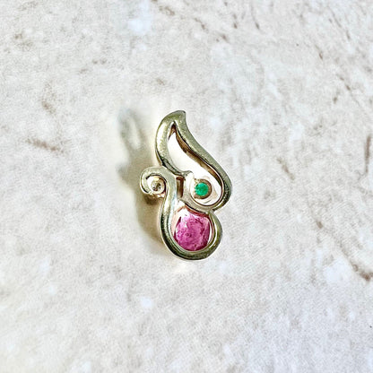 Vintage 14 Karat Yellow Gold Ruby, Emerald & Diamond Pendant - WeilJewelry