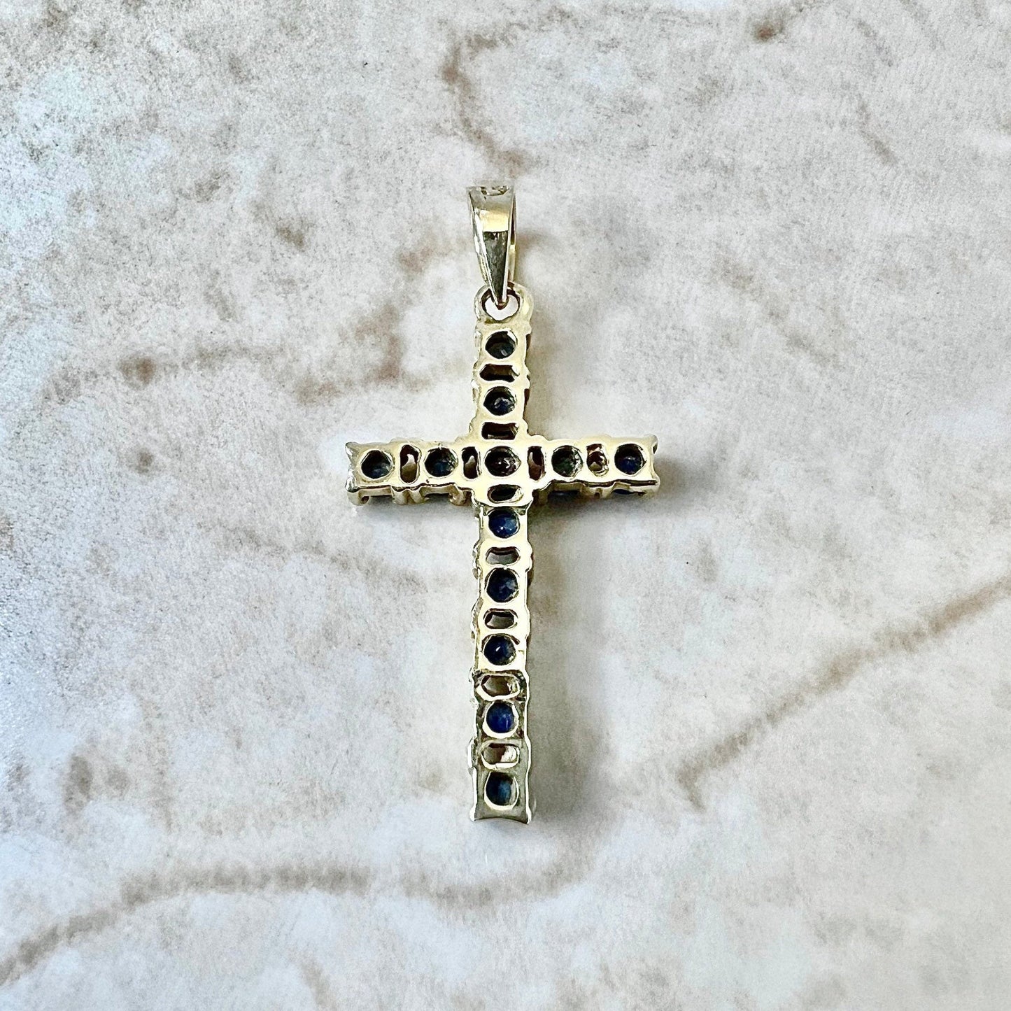 Vintage 14 Karat Yellow Gold Sapphire Cross Pendant - WeilJewelry