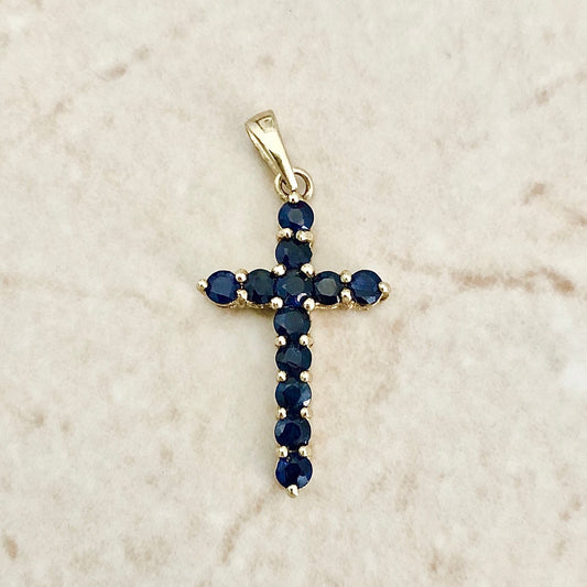 Vintage 14 Karat Yellow Gold Sapphire Cross Pendant - WeilJewelry