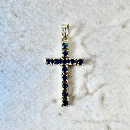 Vintage 14 Karat Yellow Gold Sapphire Cross Pendant - WeilJewelry