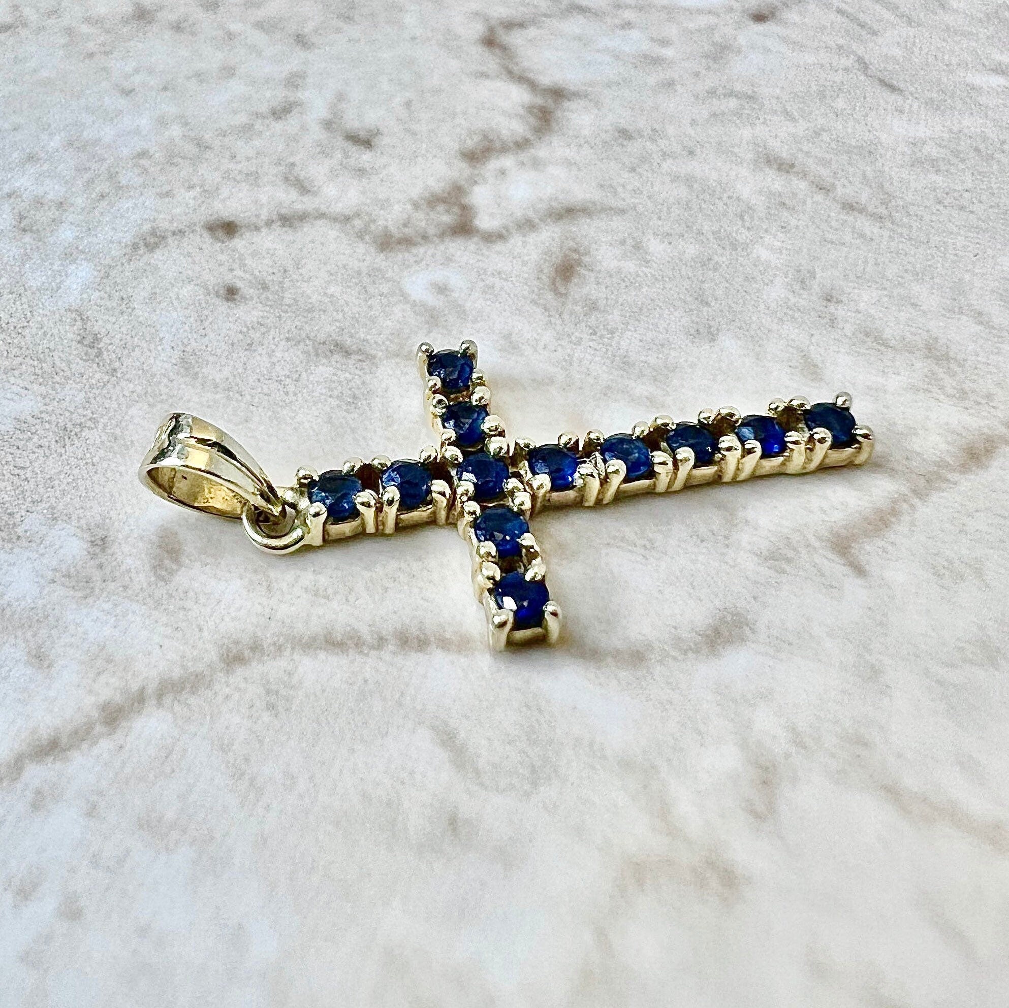 Sapphire cross necklace yellow gold on sale