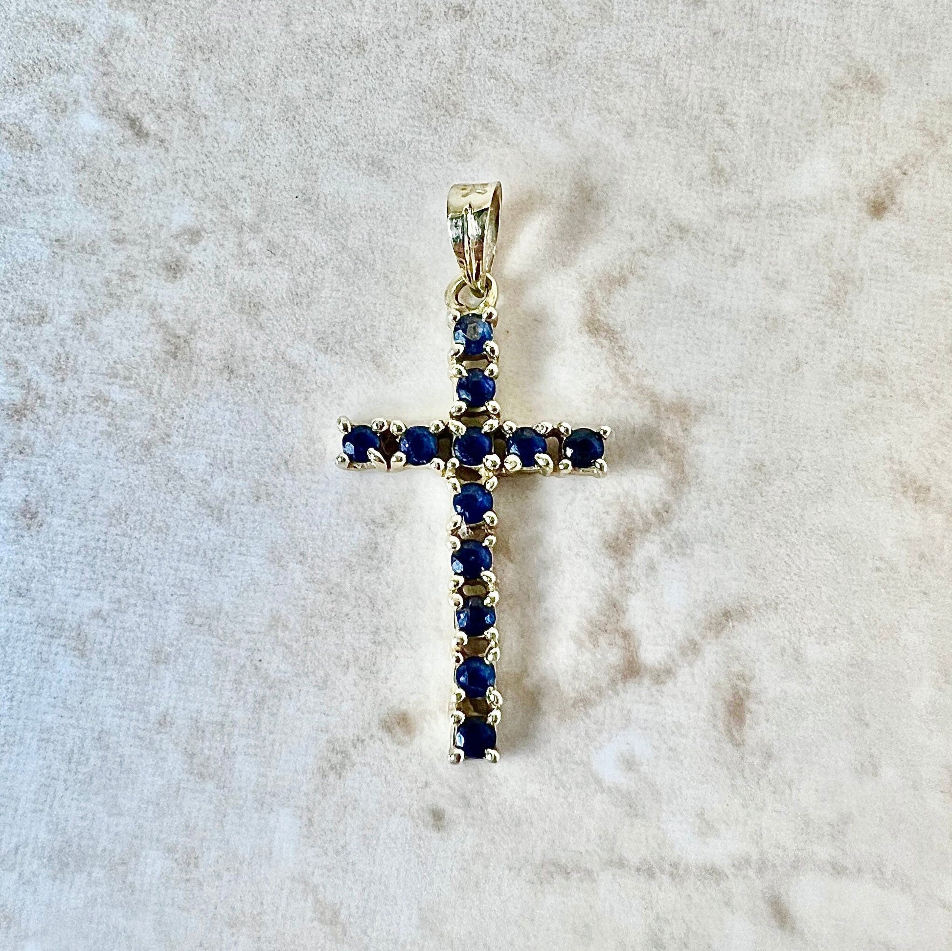 Vintage 14 Karat Yellow Gold Sapphire Cross Pendant - WeilJewelry