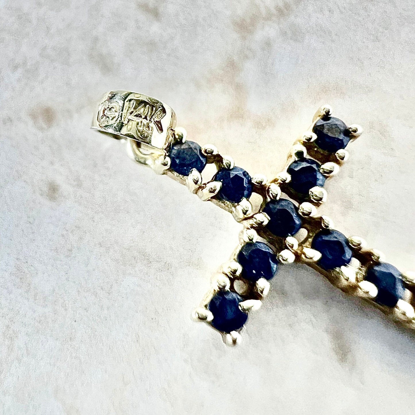 Vintage 14 Karat Yellow Gold Sapphire Cross Pendant - WeilJewelry