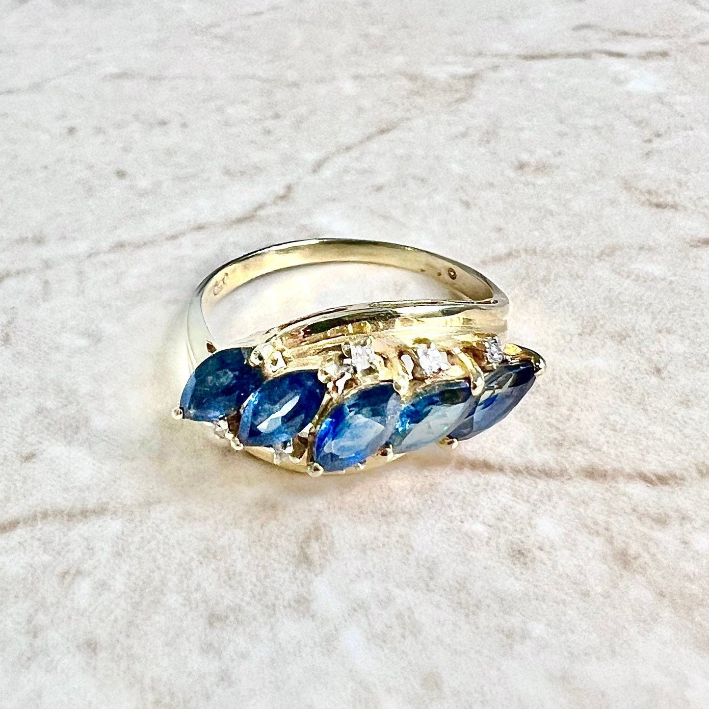 Vintage 14 Karat Yellow Gold Sapphire & Diamond Band Ring - WeilJewelry