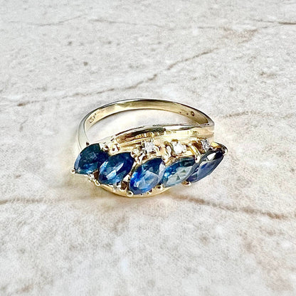 Vintage 14 Karat Yellow Gold Sapphire & Diamond Band Ring - WeilJewelry