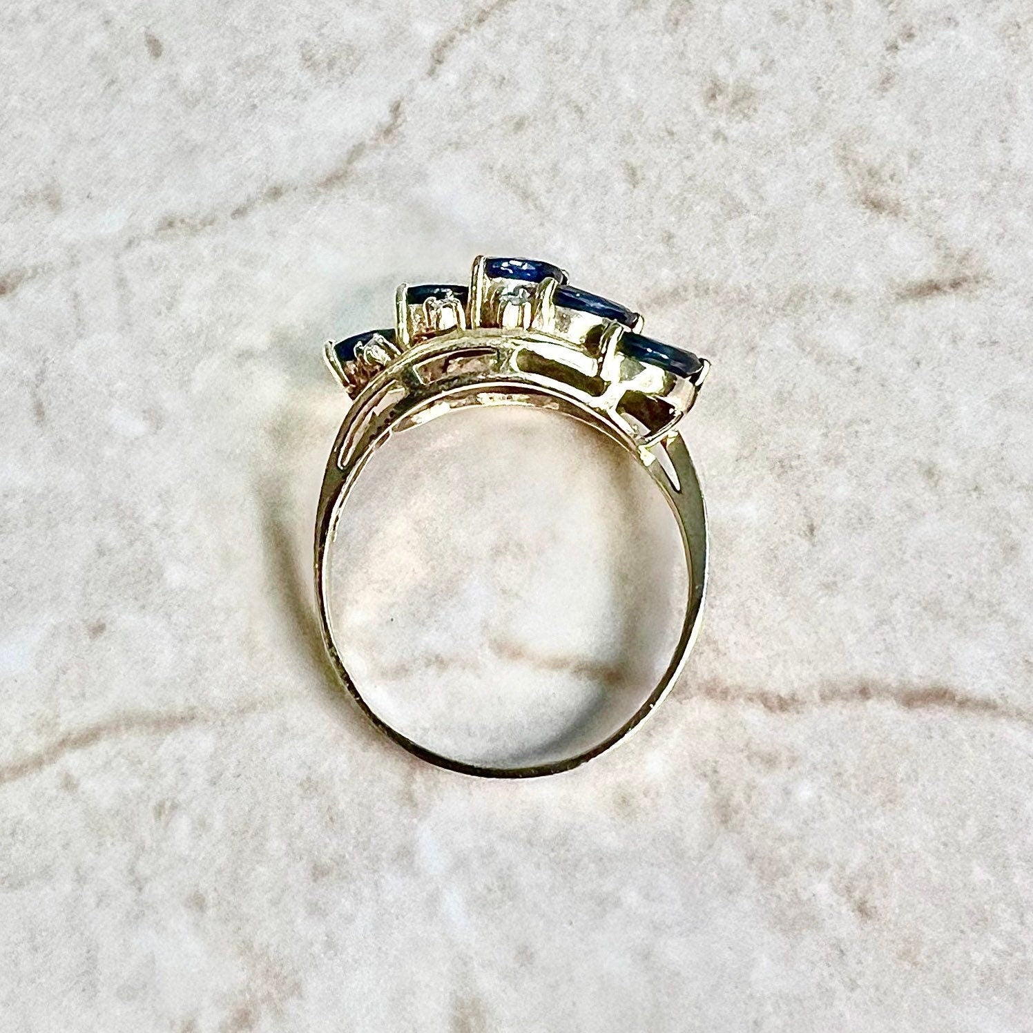 Vintage 14 Karat Yellow Gold Sapphire & Diamond Band Ring - WeilJewelry