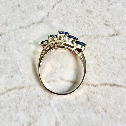 Vintage 14 Karat Yellow Gold Sapphire & Diamond Band Ring - WeilJewelry