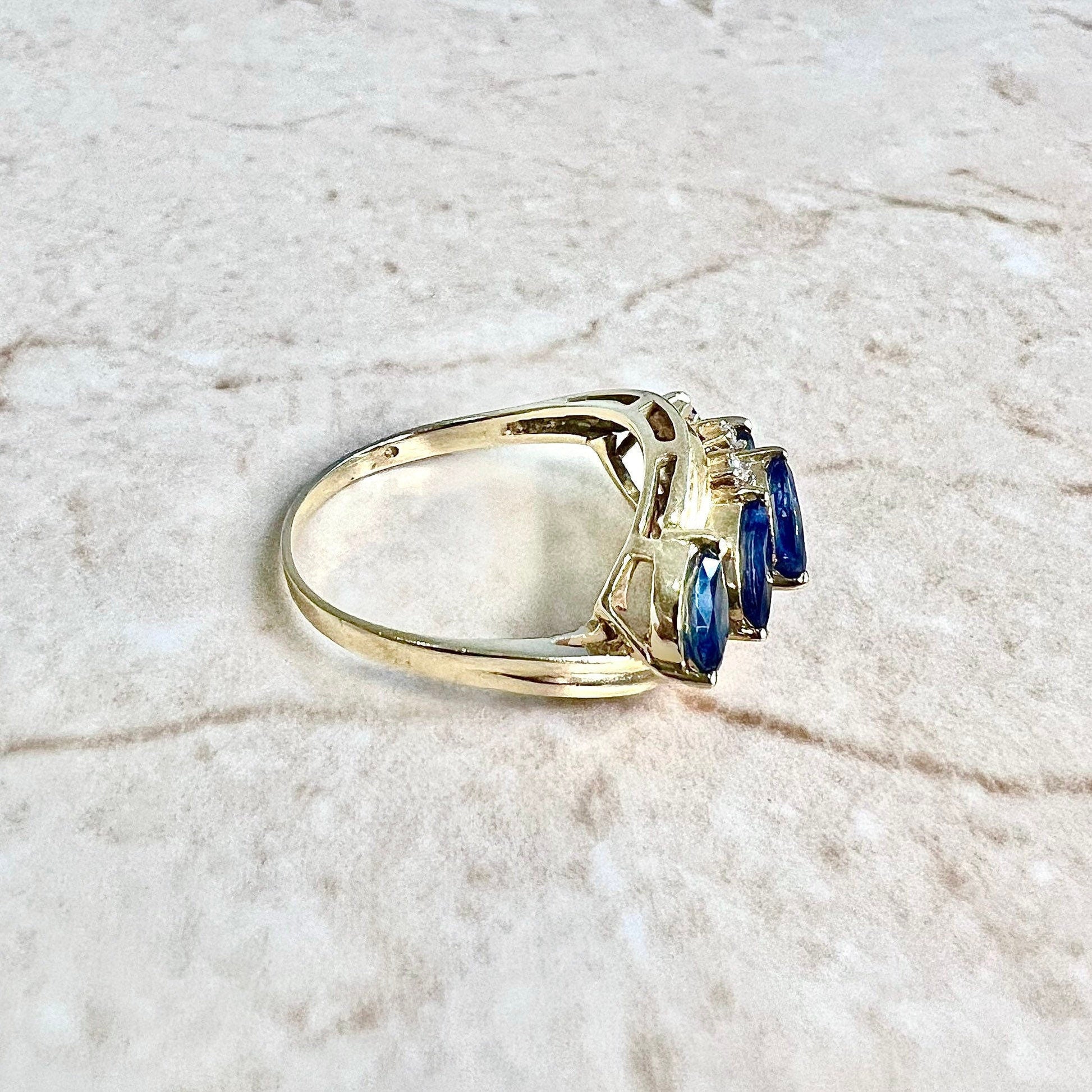 Vintage 14 Karat Yellow Gold Sapphire & Diamond Band Ring - WeilJewelry