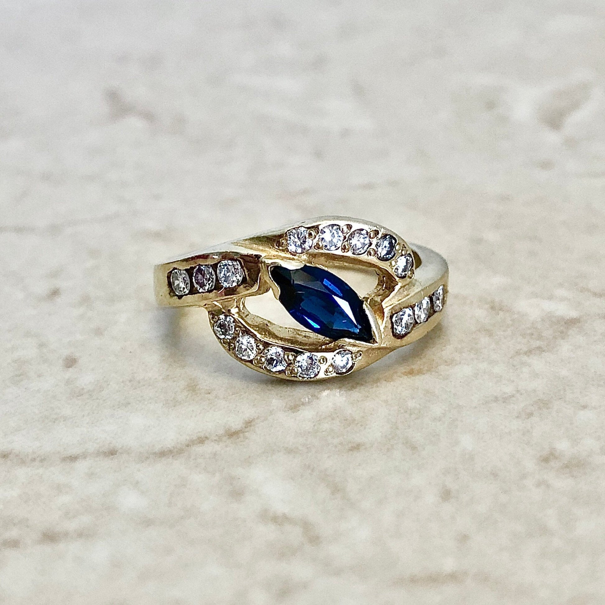 Vintage 14K Sapphire & Diamond Cocktail Ring - Yellow Gold - Promise Ring - Anniversary Ring - September Birthstone - Birthday Gift