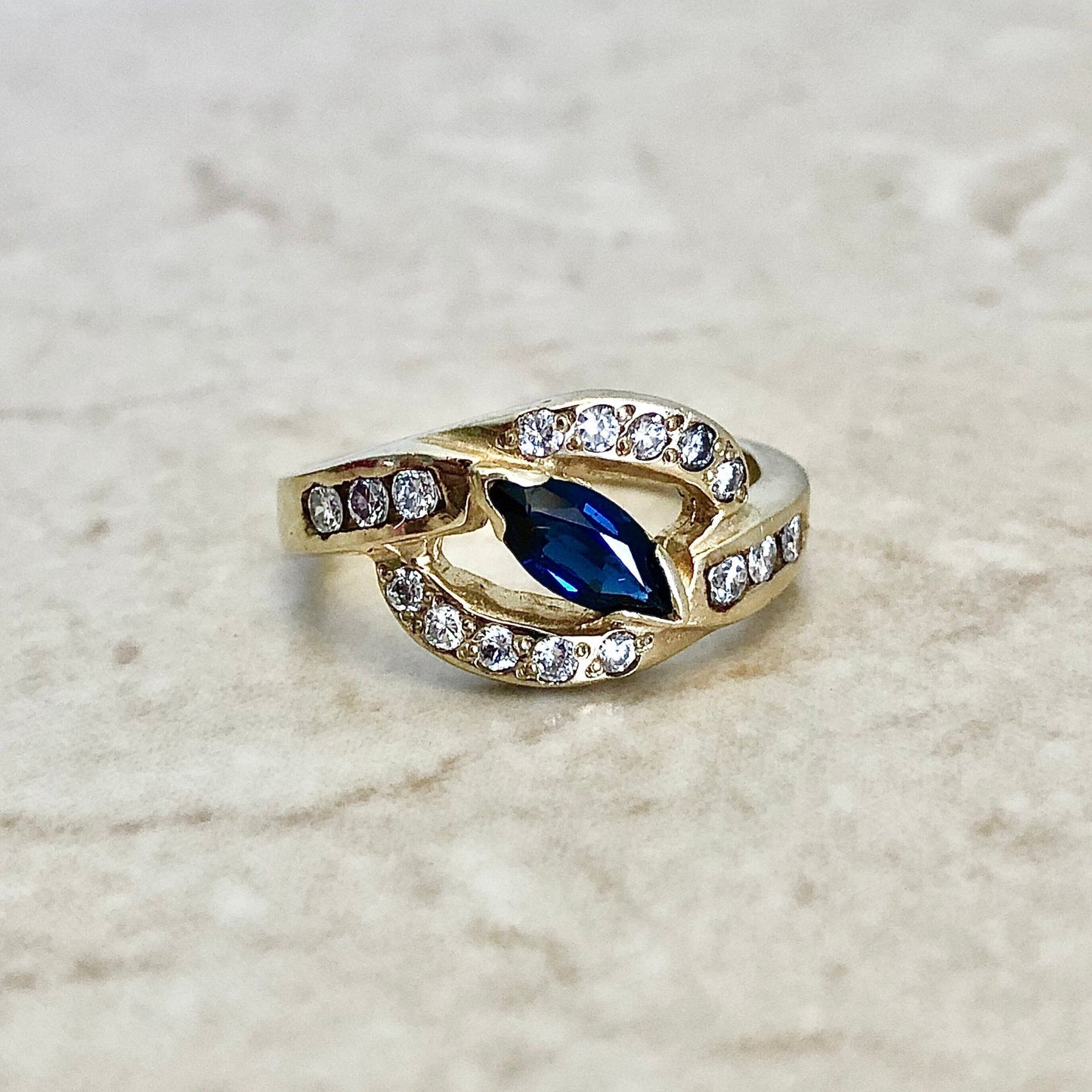 Vintage 14 Karat Yellow Gold Sapphire & Diamond Cocktail Ring - WeilJewelry