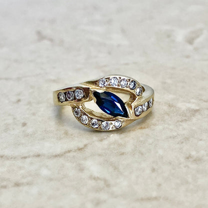 Vintage 14 Karat Yellow Gold Sapphire & Diamond Cocktail Ring - WeilJewelry