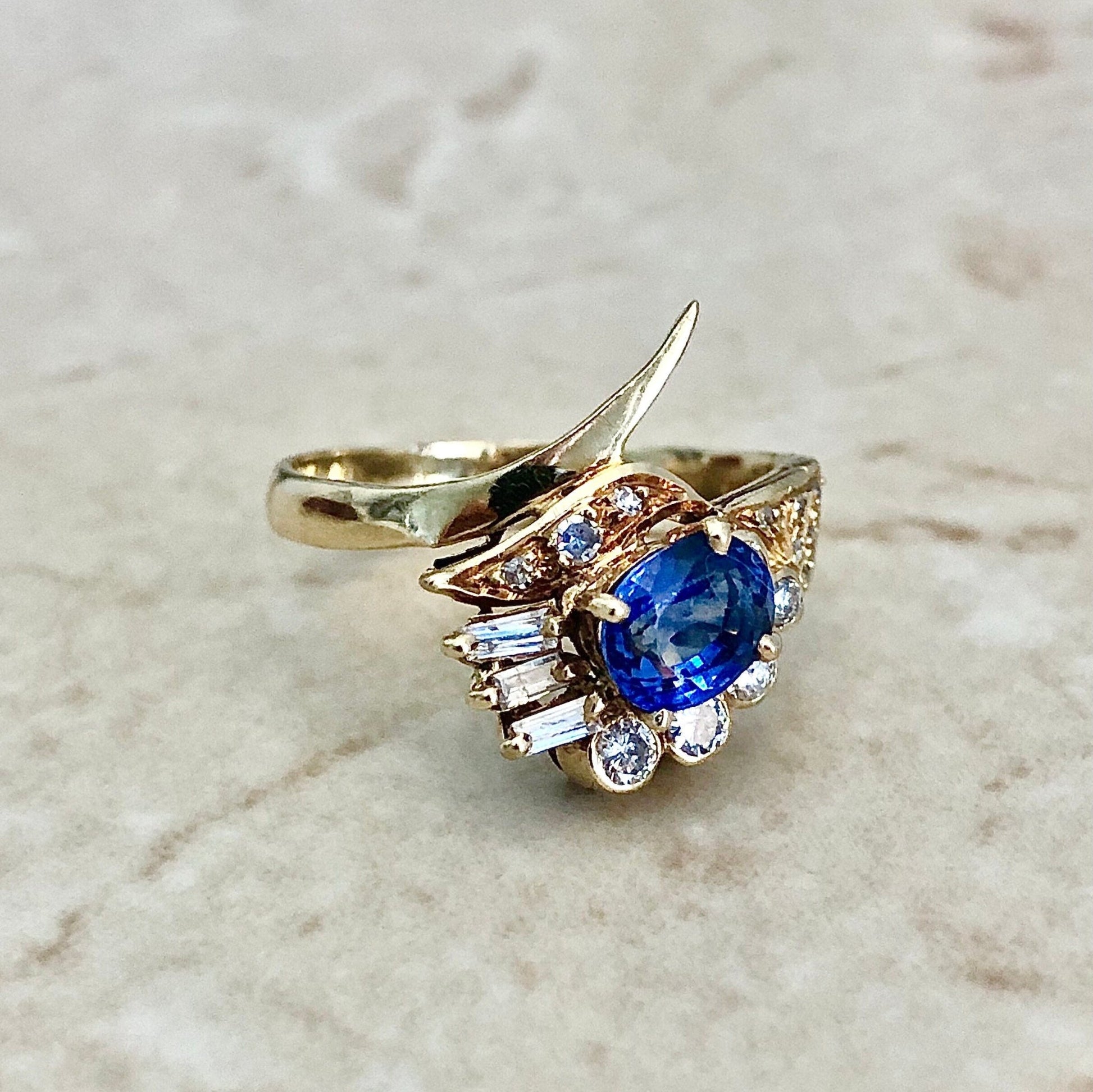 Fine Vintage 14K Sapphire Ring - Cocktail Ring - Engagement Ring - Sapphire Ring - Size 6.75 - Birthday Gift For Her - Holiday Gift