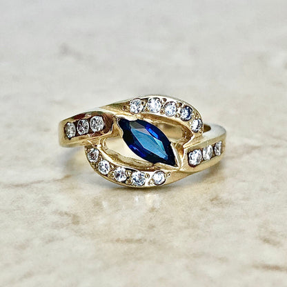 Vintage 14K Sapphire & Diamond Cocktail Ring - Yellow Gold - Promise Ring - Anniversary Ring - September Birthstone - Birthday Gift