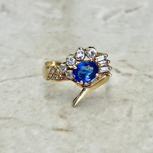 Vintage 14 Karat Yellow Gold Sapphire & Diamond Cocktail Ring - WeilJewelry