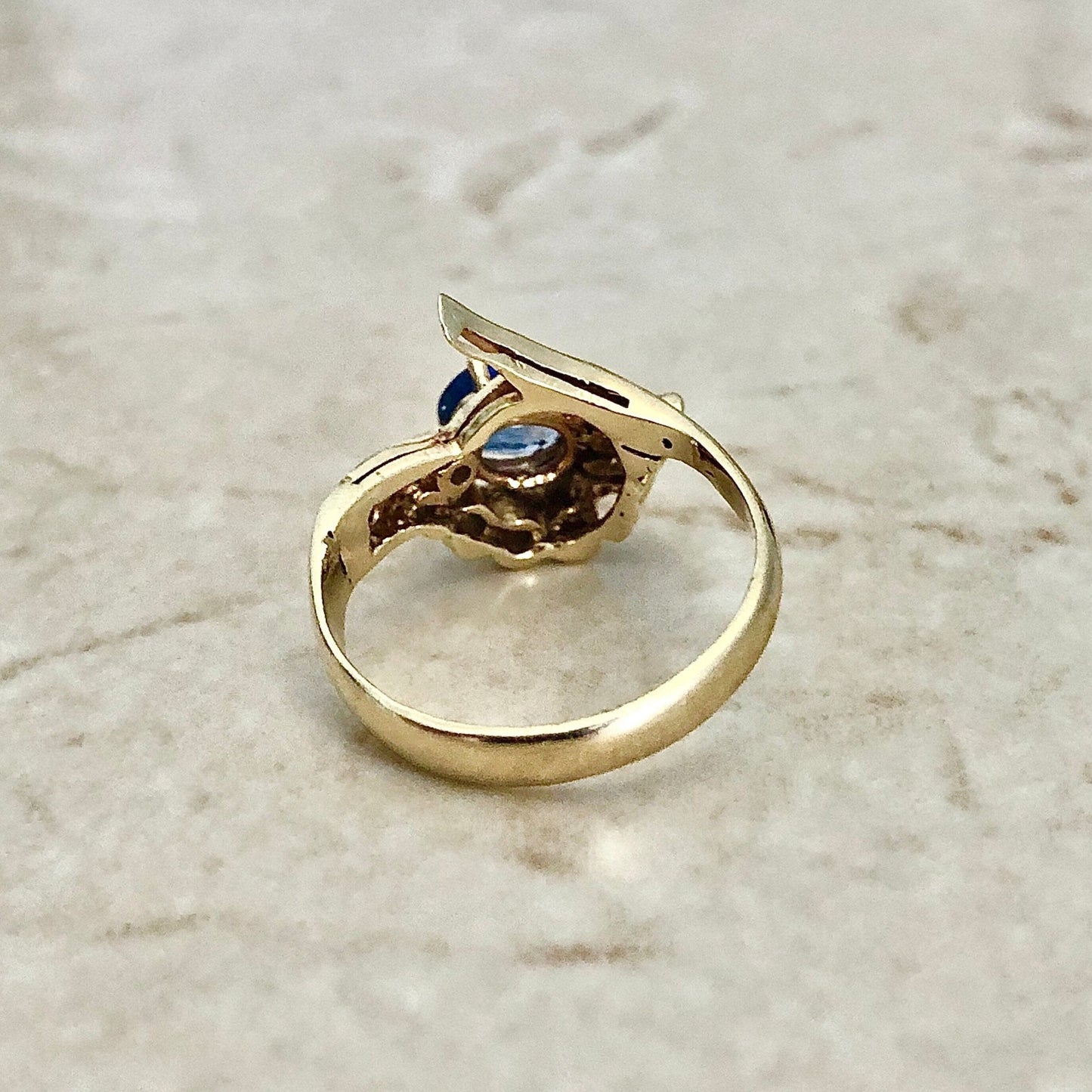 Vintage 14 Karat Yellow Gold Sapphire & Diamond Cocktail Ring - WeilJewelry