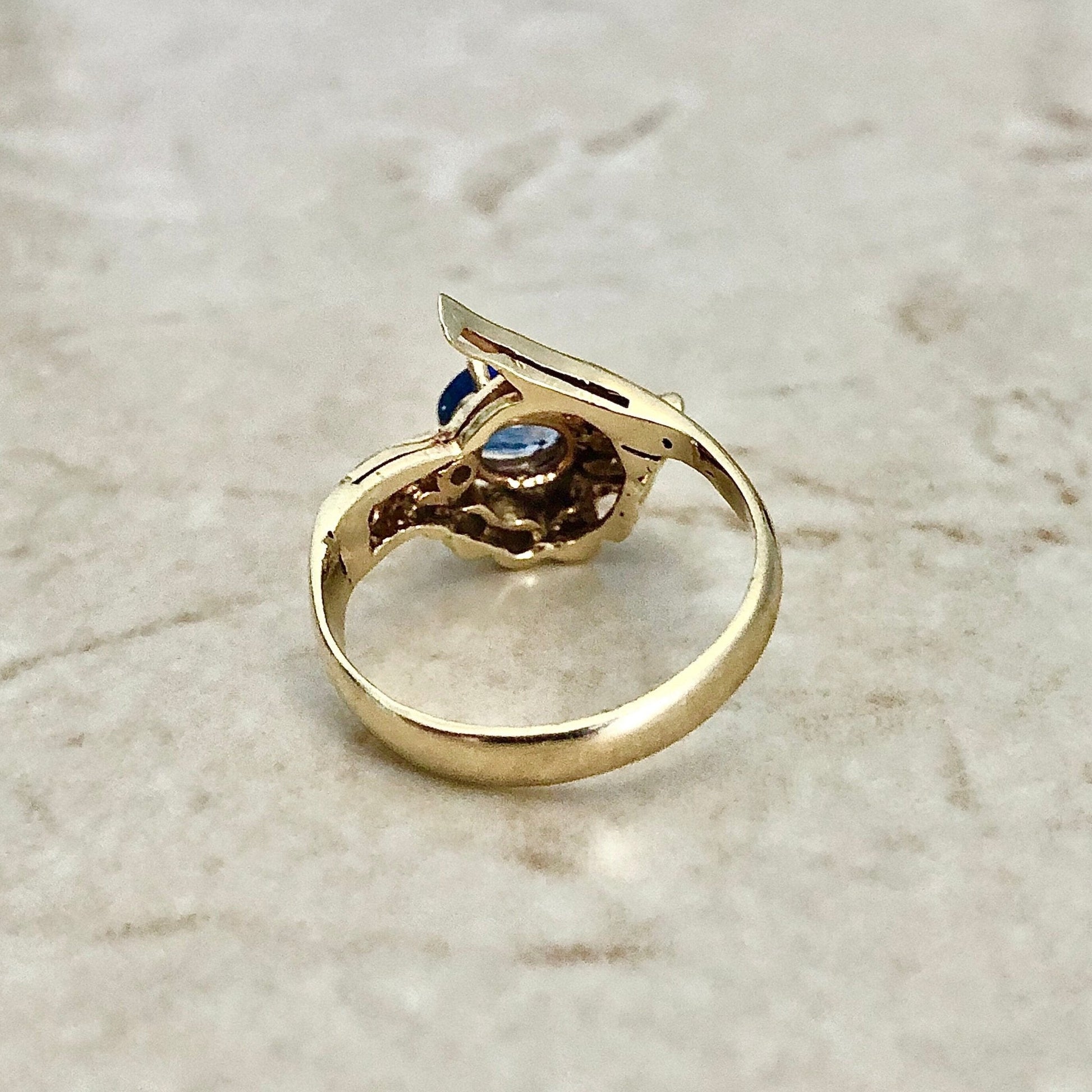 Vintage 14 Karat Yellow Gold Sapphire & Diamond Cocktail Ring - WeilJewelry