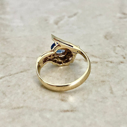 Vintage 14 Karat Yellow Gold Sapphire & Diamond Cocktail Ring - WeilJewelry