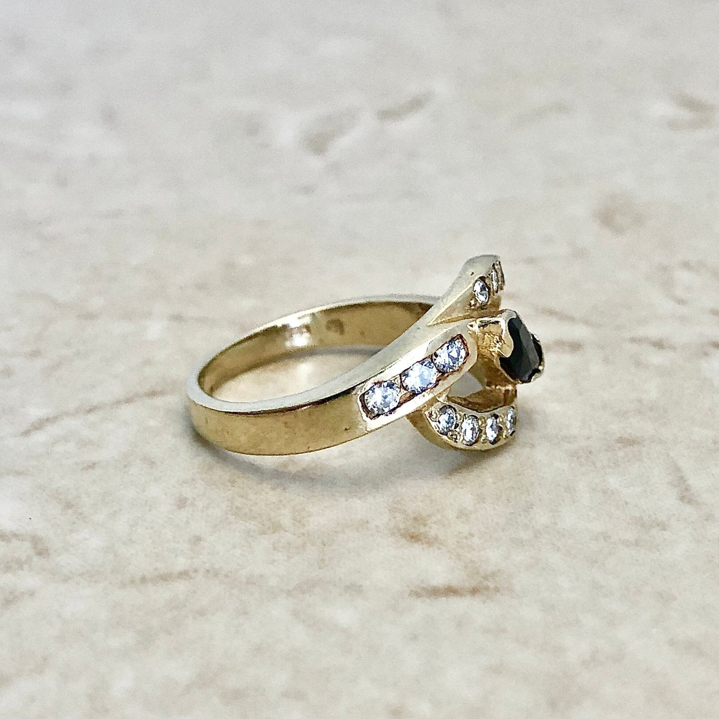 Vintage 14 Karat Yellow Gold Sapphire & Diamond Cocktail Ring - WeilJewelry