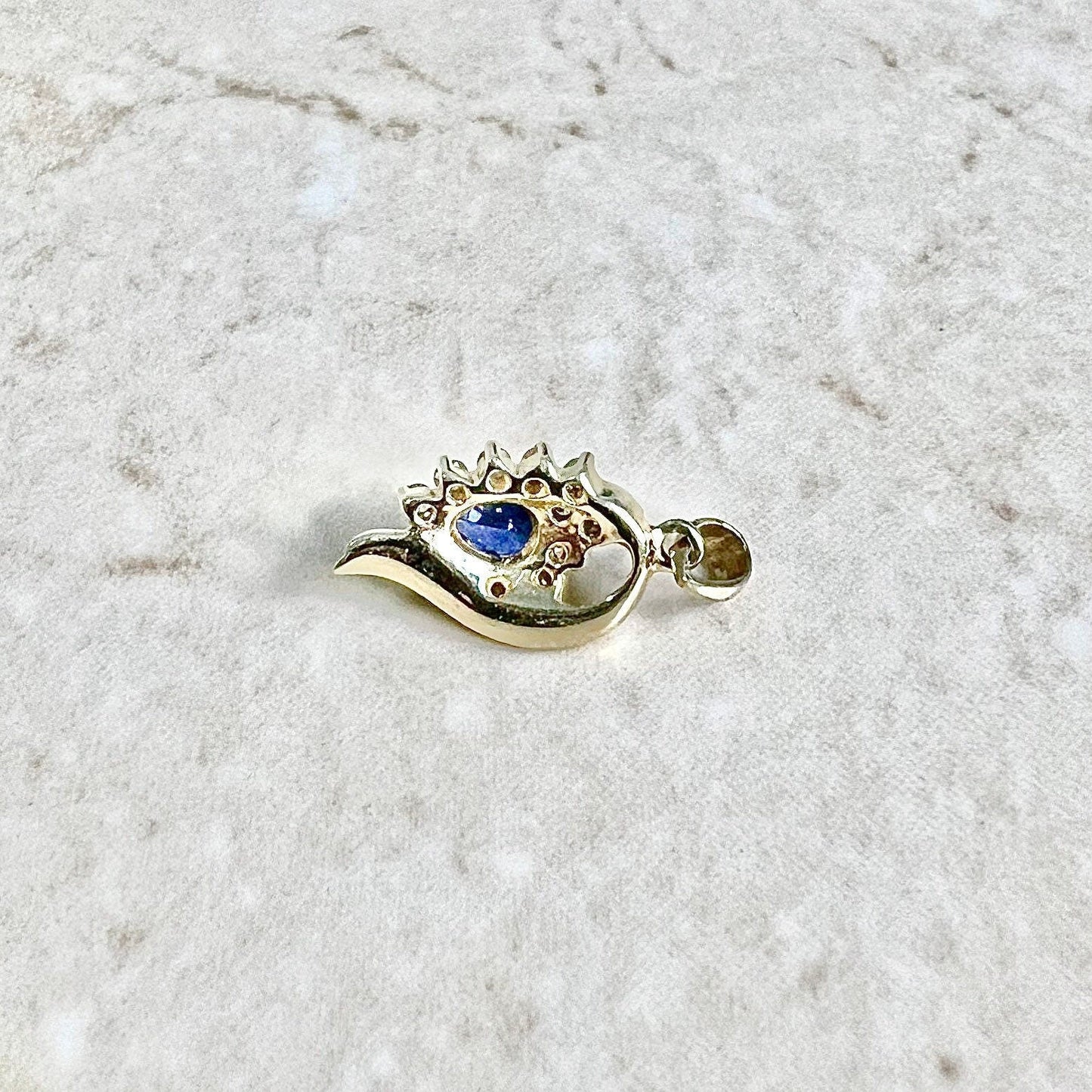 14K Diamond Sapphire Pendant Necklace - Yellow Gold Sapphire Necklace - September Birthstone - Birthday Gift For Her - Best Gifts For Women