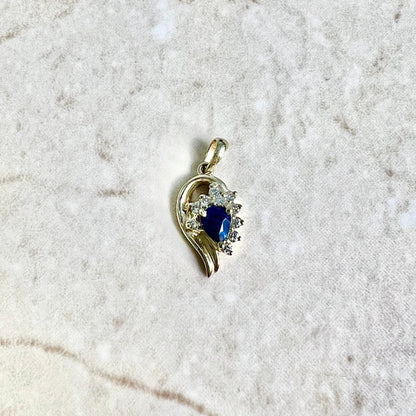 14K Diamond Sapphire Pendant Necklace - Yellow Gold Sapphire Necklace - September Birthstone - Birthday Gift For Her - Best Gifts For Women