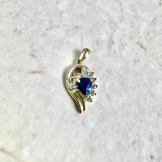 Vintage 14 Karat Yellow Gold Sapphire & Diamond Pendant - WeilJewelry