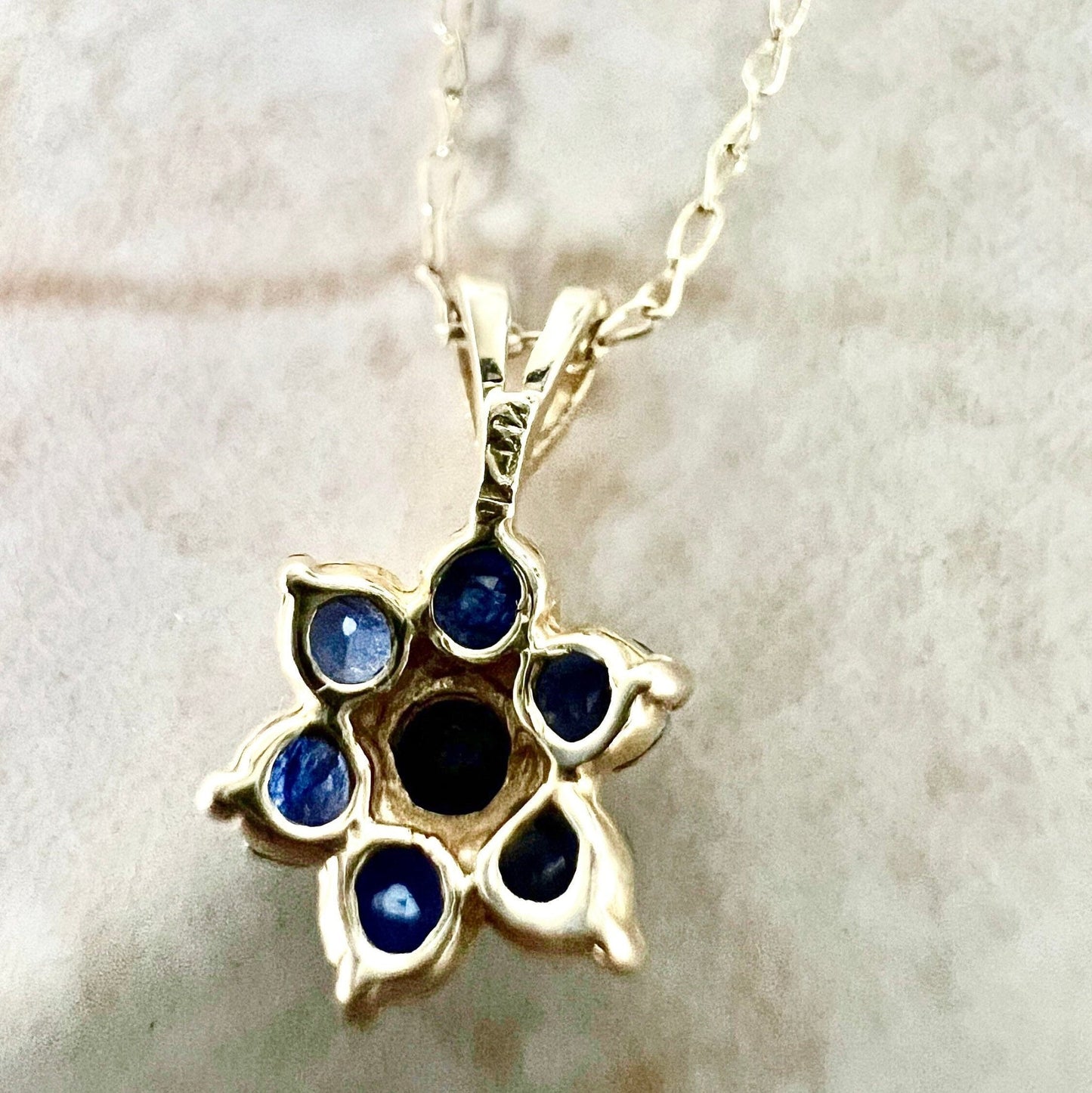 Vintage 14K Sapphire Halo Pendant Necklace - 14K Yellow Gold Sapphire Necklace - Halo Necklace - September Birthstone - Best Gifts For Her