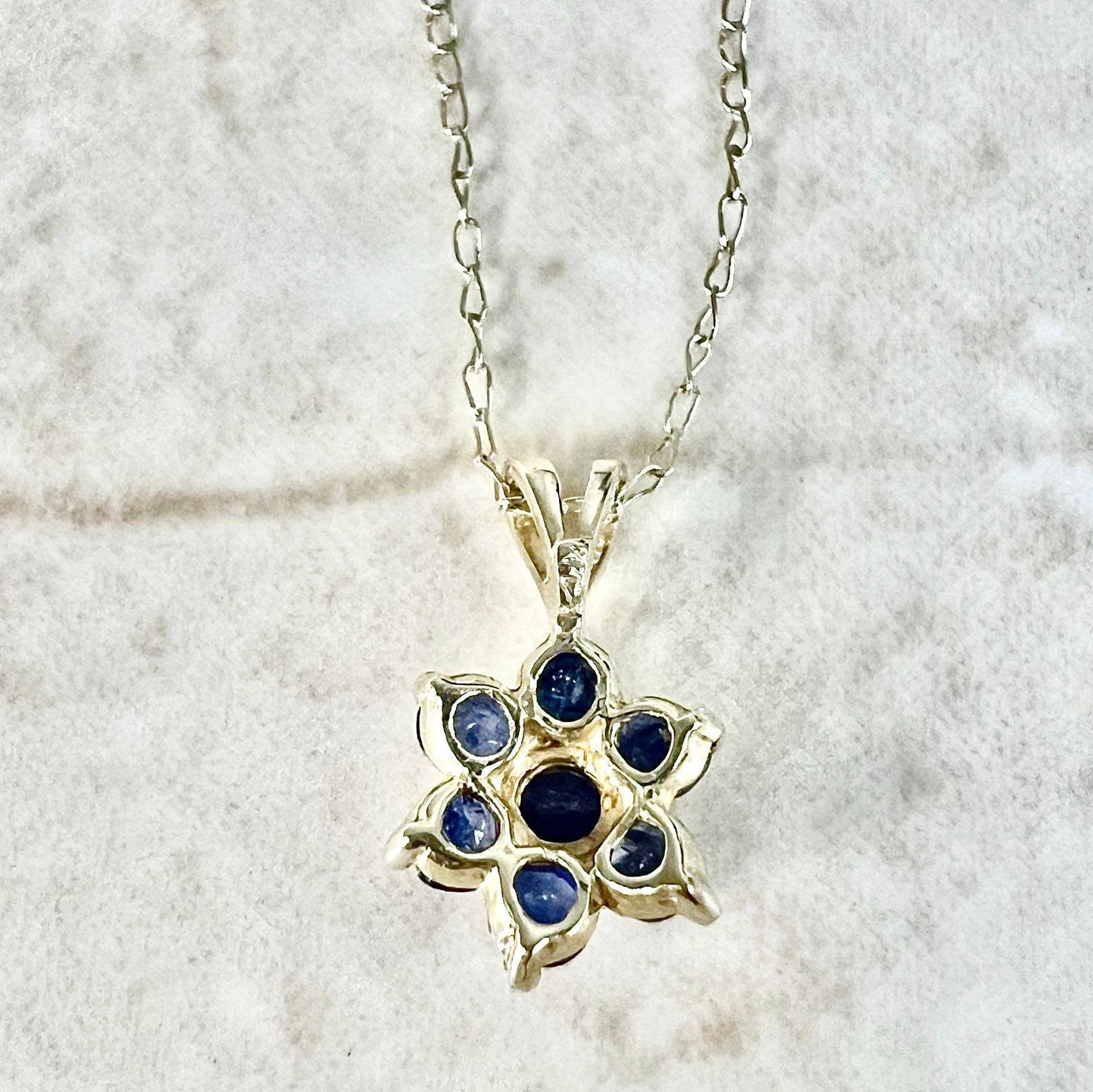 Vintage 14K Sapphire Halo Pendant Necklace - 14K Yellow Gold Sapphire Necklace - Halo Necklace - September Birthstone - Best Gifts For Her