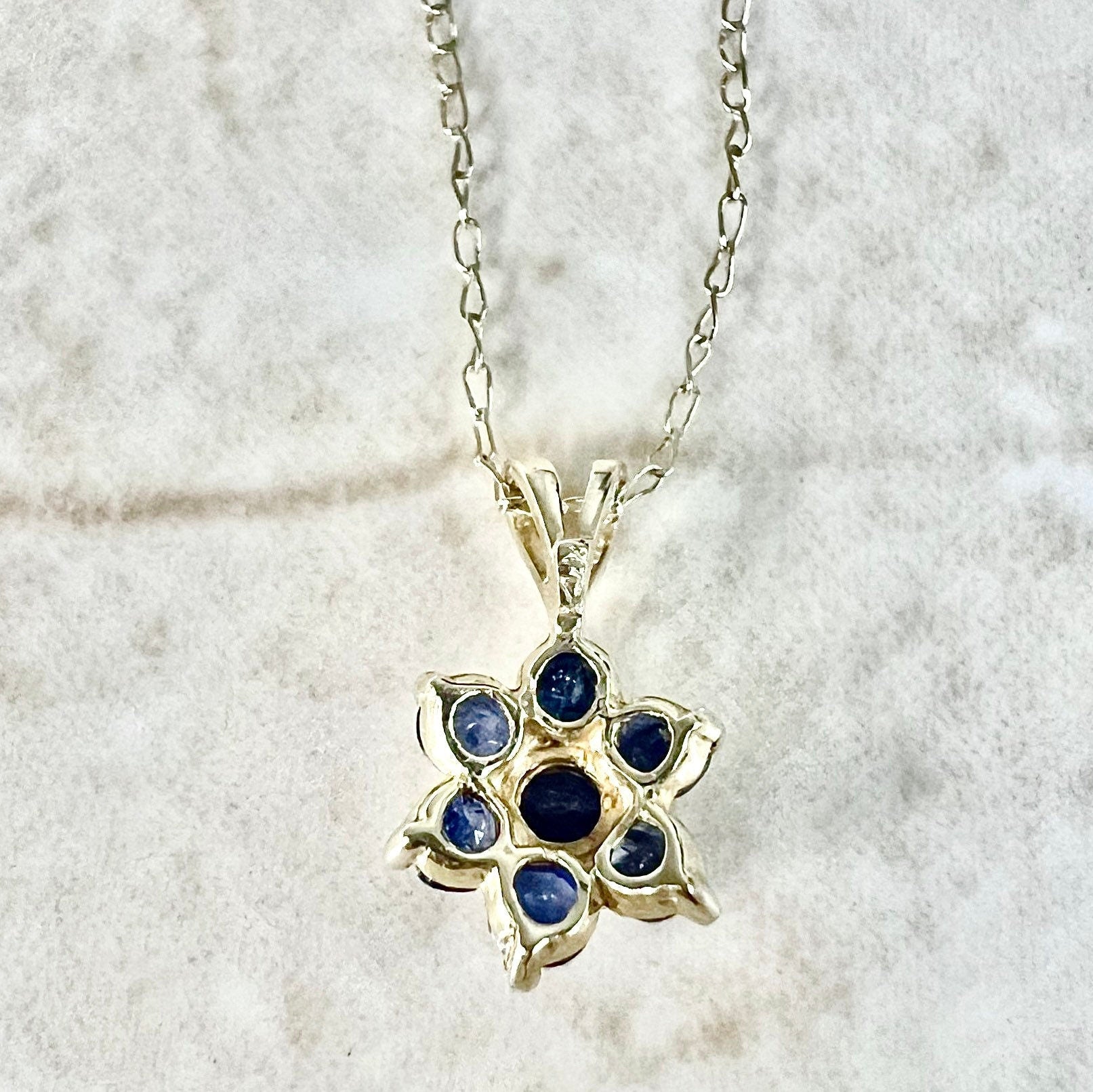 Vintage 14K Sapphire Halo Pendant Necklace - 14K Yellow Gold Sapphire Necklace - Halo Necklace - September Birthstone - Best Gifts For Her