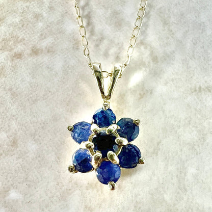 Vintage 14K Sapphire Halo Pendant Necklace - 14K Yellow Gold Sapphire Necklace - Halo Necklace - September Birthstone - Best Gifts For Her