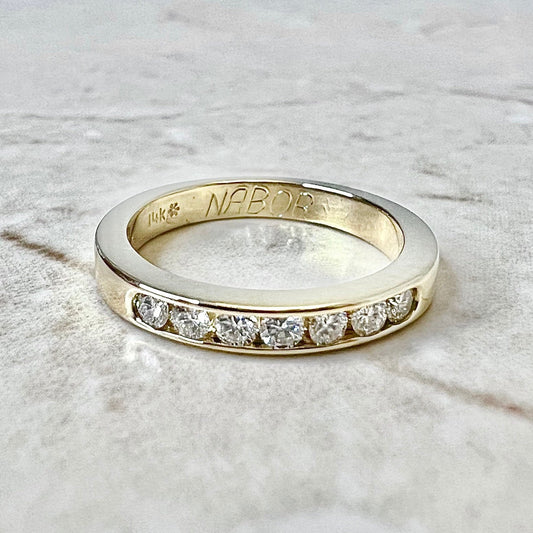 Vintage 14 Karat Yellow Gold Seven - Stone 0.20 Carat Diamond Wedding Band Ring - WeilJewelry