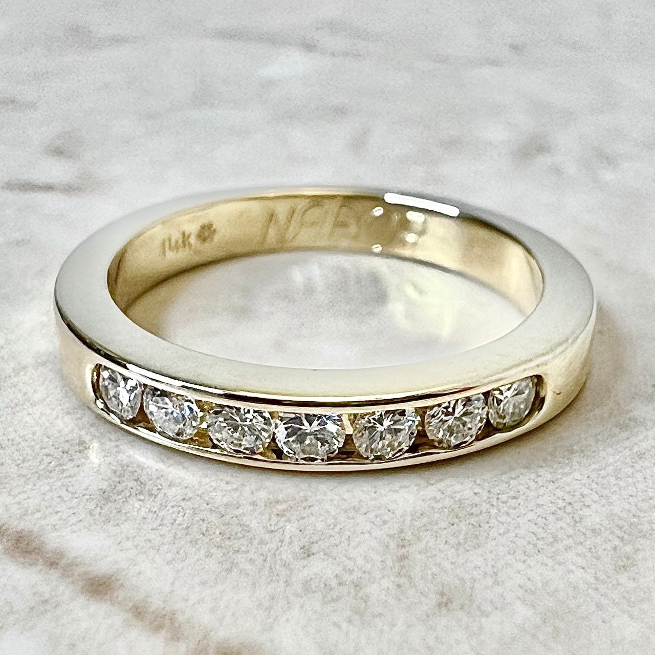 14K 7 Stone Eternity Diamond Band Ring 0.20 CTTW - Yellow Gold Eternity Ring - Anniversary Ring - Wedding Ring - Size 4.75 US - Holiday Gift