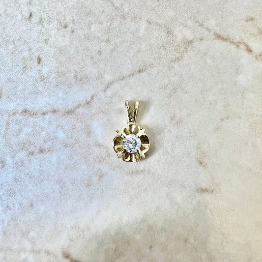 Vintage 14 Karat Yellow Gold Solitaire Diamond Quatrefoil Pendant - WeilJewelry