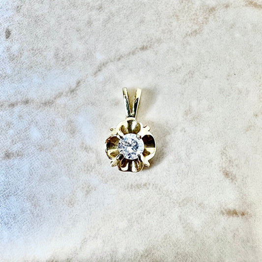 Vintage 14 Karat Yellow Gold Solitaire Diamond Quatrefoil Pendant - WeilJewelry