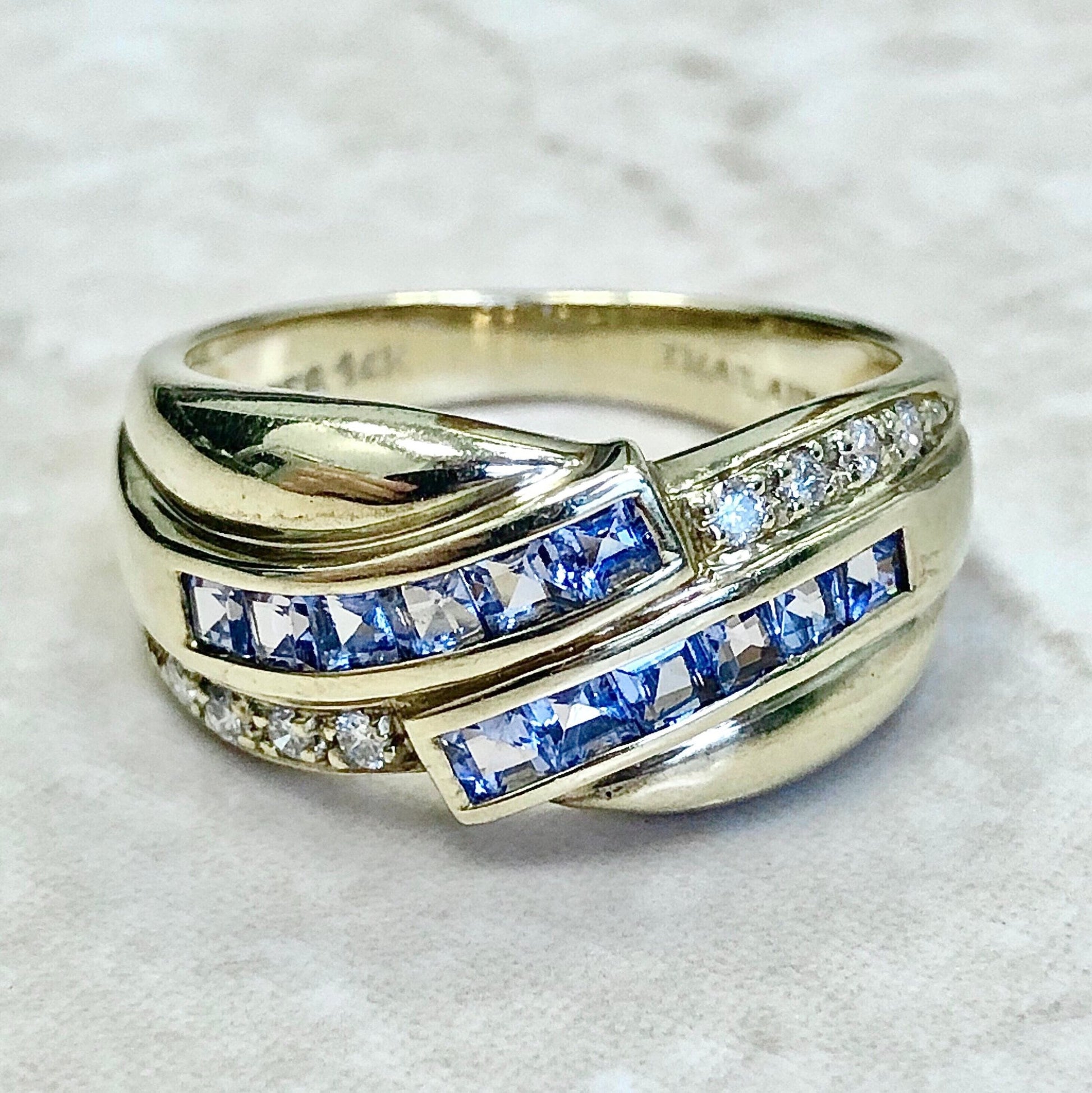 Vintage 14 Karat Yellow Gold Tanzanite & Diamond Band Ring - WeilJewelry