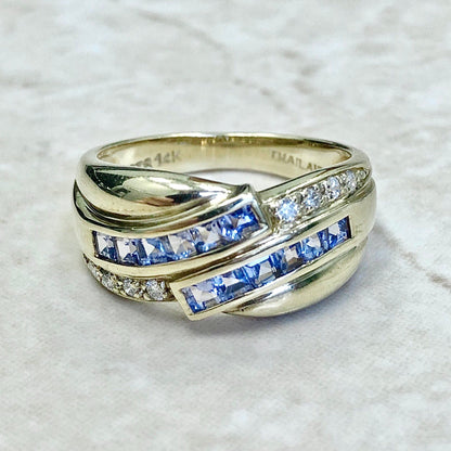 Vintage 14 Karat Yellow Gold Tanzanite & Diamond Band Ring - WeilJewelry