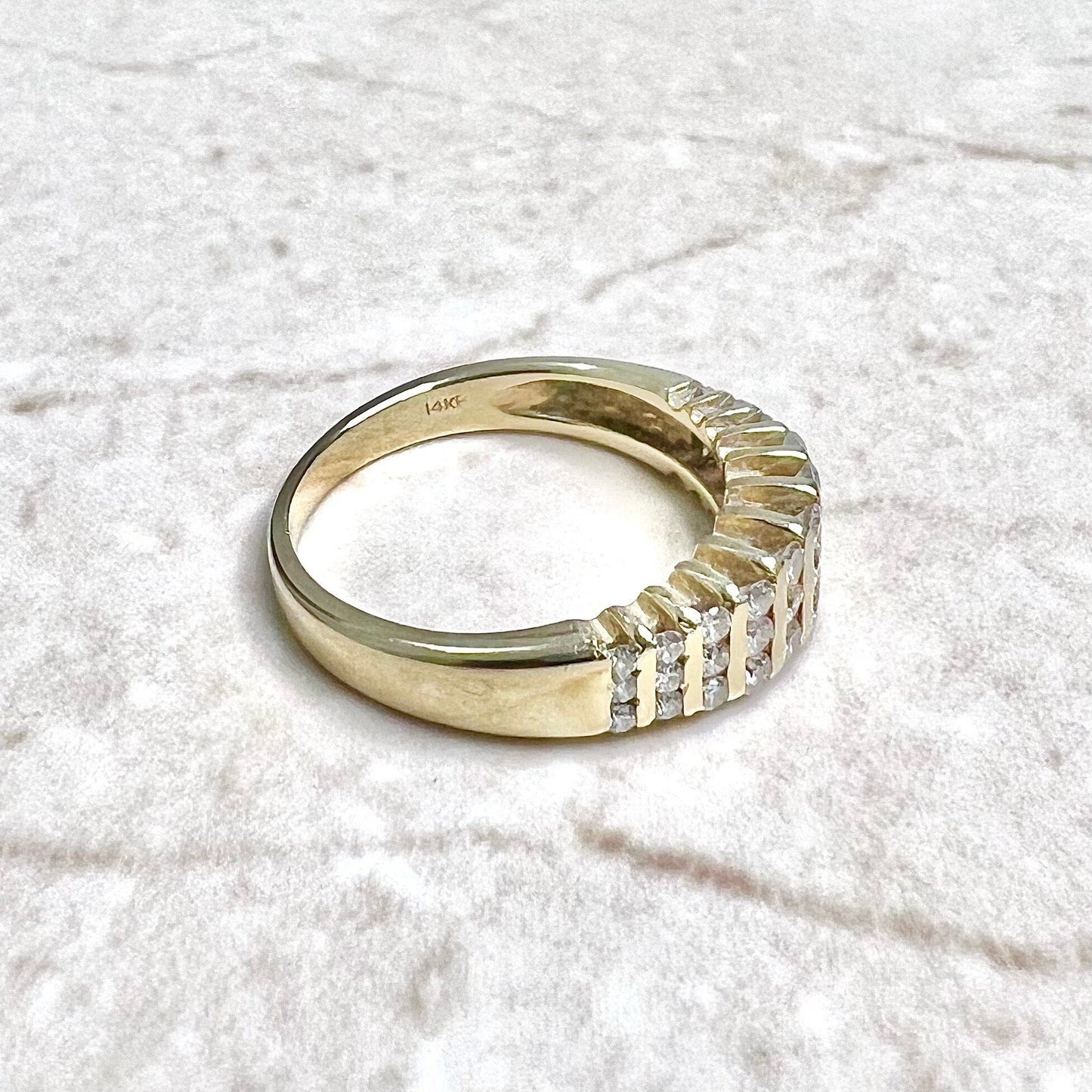 Vintage 14 Karat Yellow Gold Three - Row 0.50 Carat Diamond Band Ring - WeilJewelry