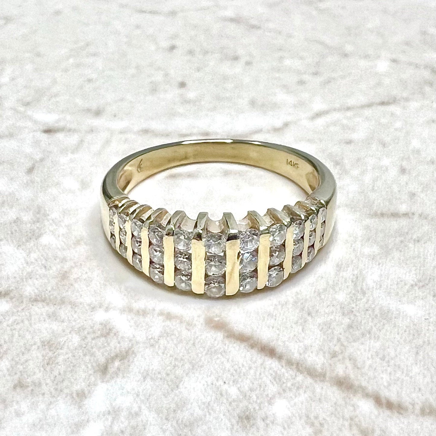 Vintage 14 Karat Yellow Gold Three-Row 0.50 Carat Diamond Band Ring - WeilJewelry