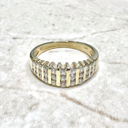 Vintage 14 Karat Yellow Gold Three-Row 0.50 Carat Diamond Band Ring - WeilJewelry