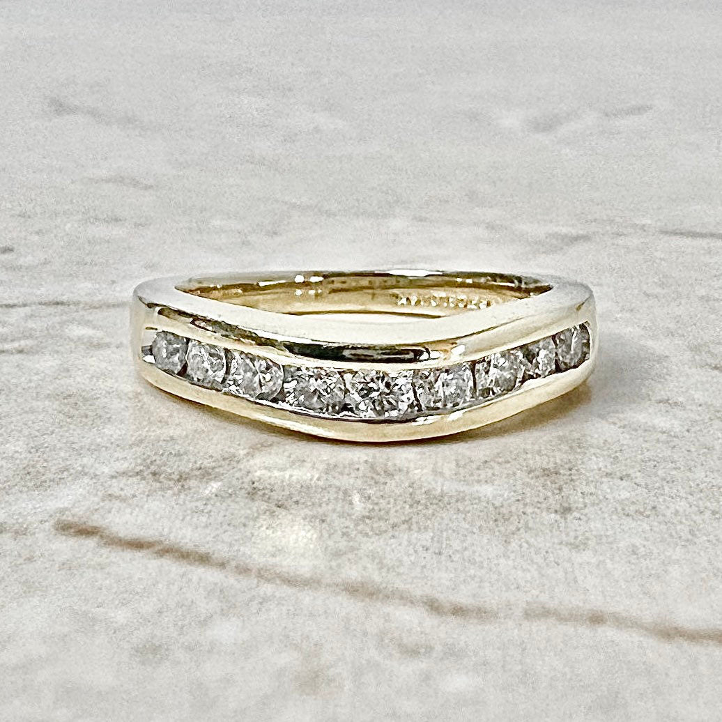 CLEARANCE 40% OFF - Vintage 14 Karat Yellow Gold Wavy Channel - Set 0.45 Carat Diamond Half - Eternity Band Ring - WeilJewelry