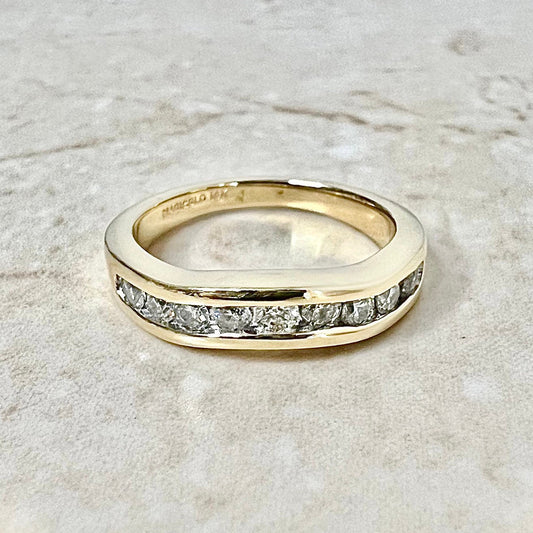 CLEARANCE 40% OFF - Vintage 14 Karat Yellow Gold Wavy Channel - Set 0.45 Carat Diamond Half - Eternity Band Ring - WeilJewelry