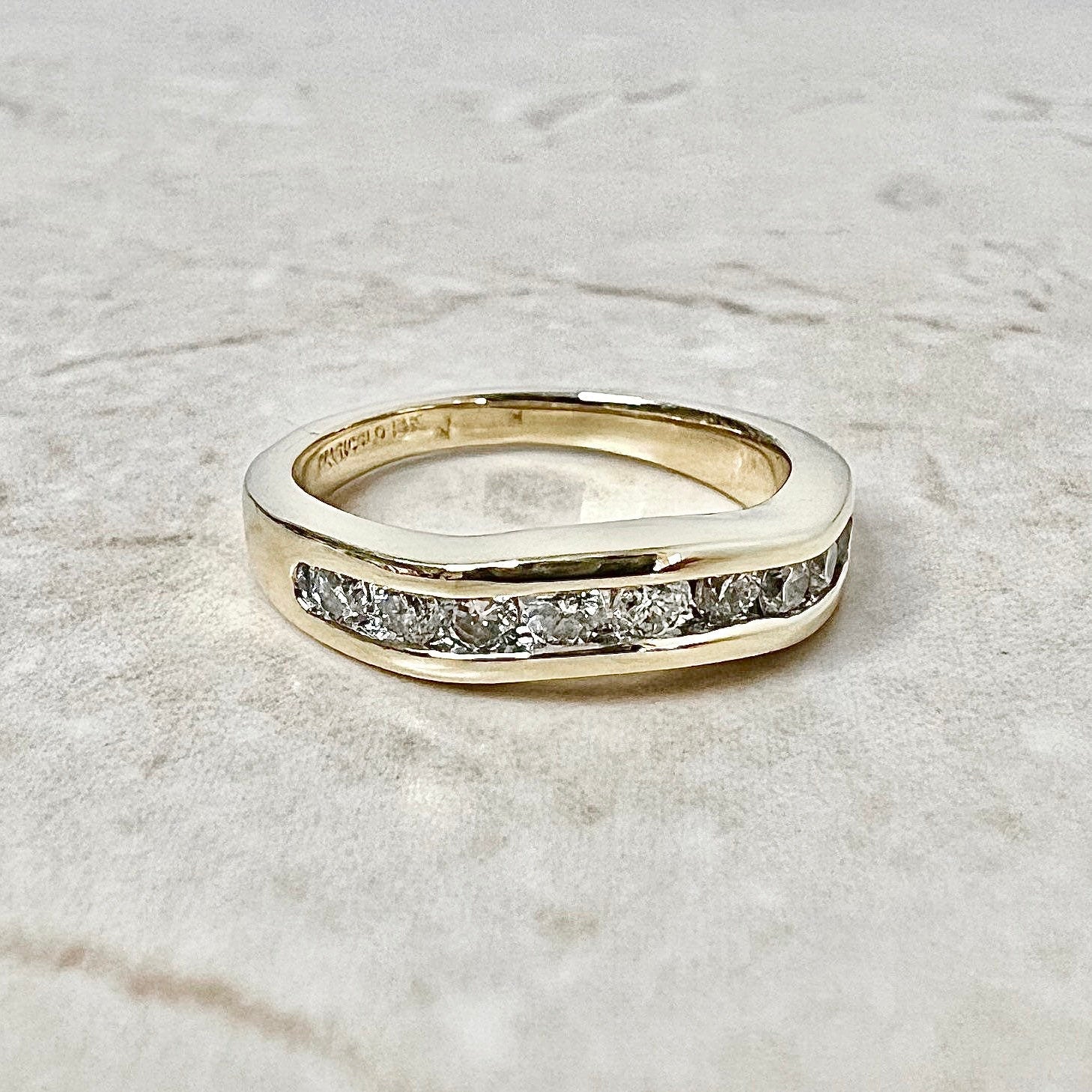 CLEARANCE 40% OFF - Vintage 14 Karat Yellow Gold Wavy Channel - Set 0.45 Carat Diamond Half - Eternity Band Ring - WeilJewelry