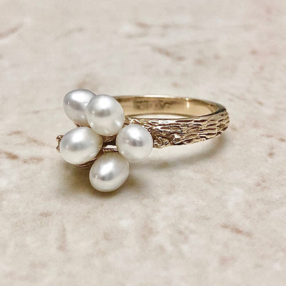 Vintage Pearl And Diamond Ring - 14 Karat Yellow Gold - June Birthstone - Birthday Gift - Cocktail Ring - Best Gift For Her - Jewelry Sale
