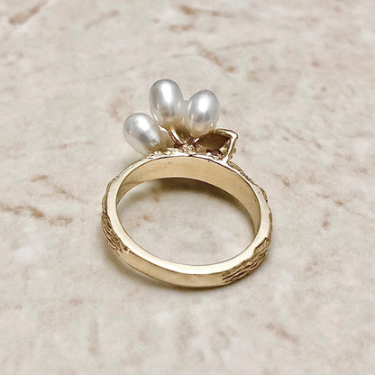 Vintage Pearl And Diamond Ring - 14 Karat Yellow Gold - June Birthstone - Birthday Gift - Cocktail Ring - Best Gift For Her - Jewelry Sale