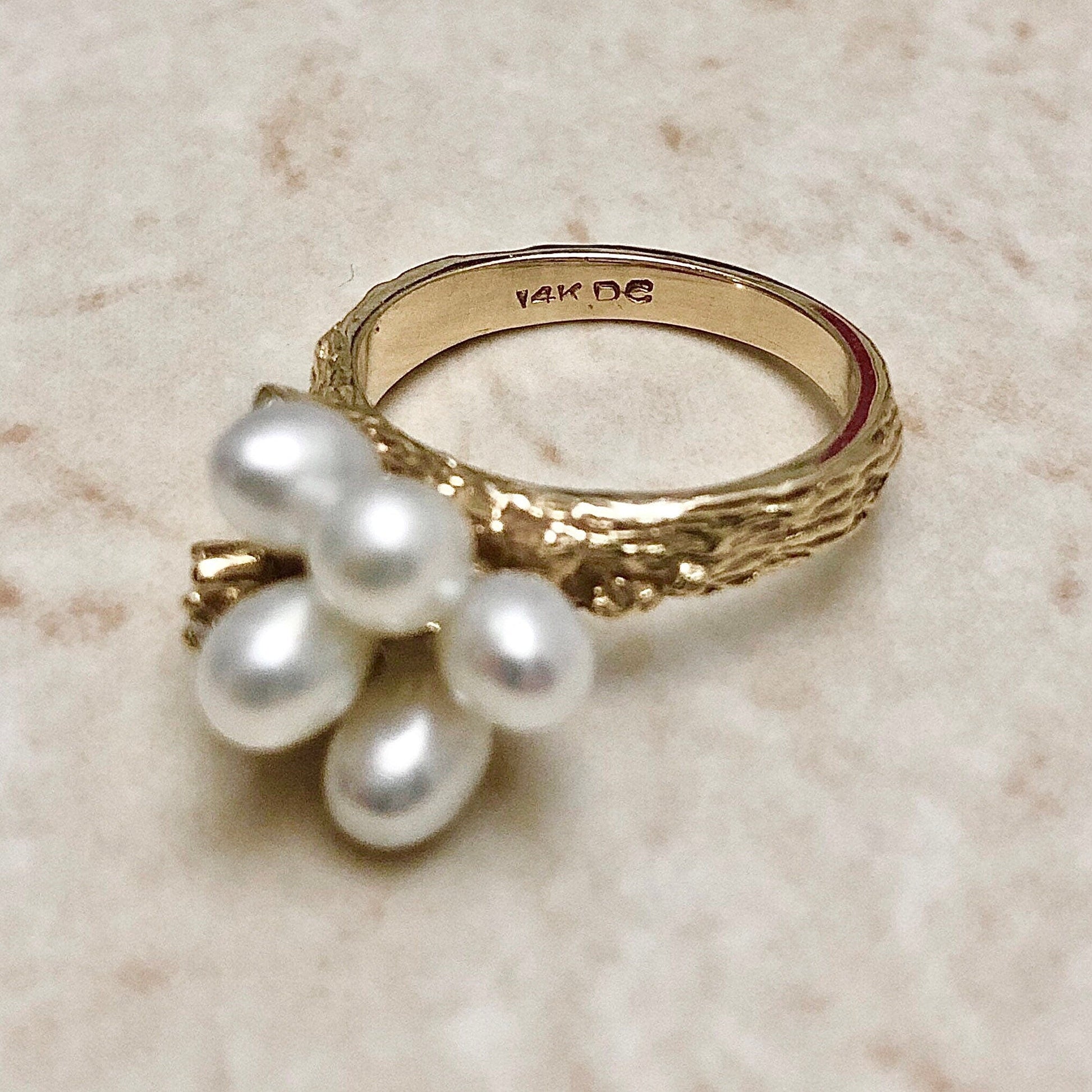 Vintage 14 Karat Yellow Gold White Pearl & Diamond Cocktail Ring - WeilJewelry